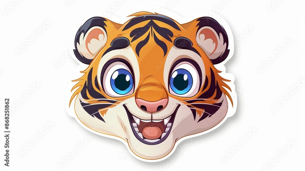 Obraz premium Cartoon Tiger Cub Face Illustration