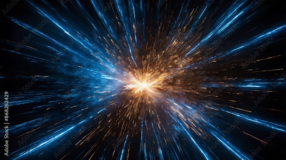 Bright explosion of cold blue lights with dark black background, abstract background wallpaper design Bright explosion of cold blue lights with dark black background, abstract background wallpaper design