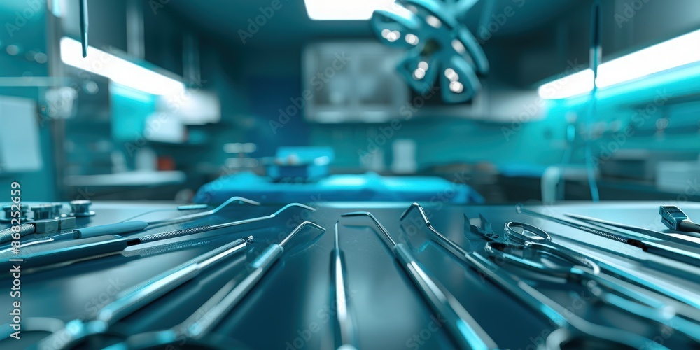 Close-up view of surgical instruments in a modern operating room ...