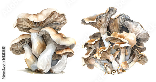 Wallpaper Mural Mushrooms, watercolor clipart illustration with isolated background. Torontodigital.ca