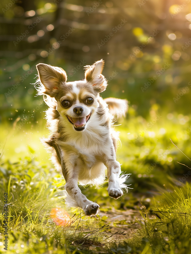 Full body shot of a Chihuahua, happily running in the soft sunlight. Full body shot of a Chihuahua, happily running in the soft sunlight.