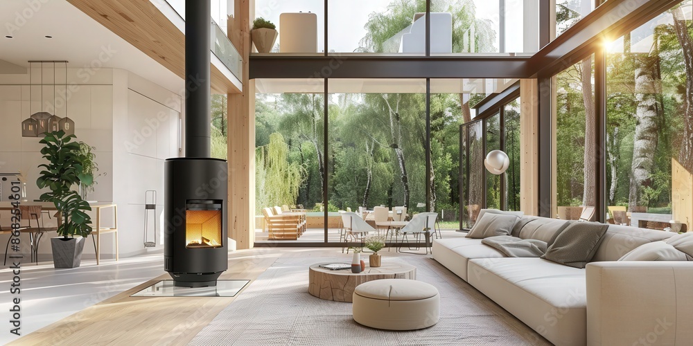 Enhancing home comfort with a 3D panoramic pellet stove, combining energy efficiency and interior design for superior heating and ambiance Enhancing home comfort with a 3D panoramic pellet stove, combining energy efficiency and interior design for superior heating and ambiance