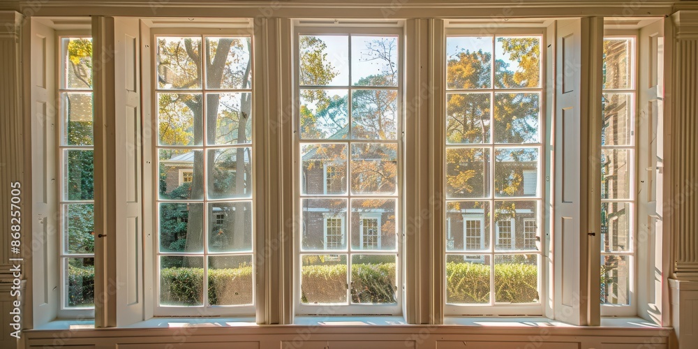 Fototapeta premium Renovation contractor meticulously restores damaged historic windows for pristine preservation. Concept Restoration Work, Historic Windows, Renovation, Pristine Preservation, Specialist Craftsmanship