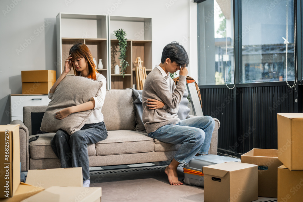 A man and a woman sit on a sofa, visibly upset and arguing, reflecting marital conflict and relationship stress at home. Their discussion shows signs of disagreement and emotional strain. A man and a woman sit on a sofa, visibly upset and arguing, reflecting marital conflict and relationship stress at home. Their discussion shows signs of disagreement and emotional strain.