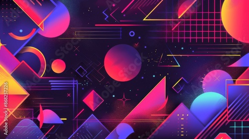 Vivid, Colorful Abstract Geometric Background. Retro 80s Style with Neon Colors
