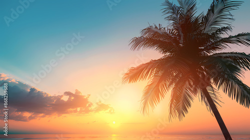 Tropical sunset with palm trees
