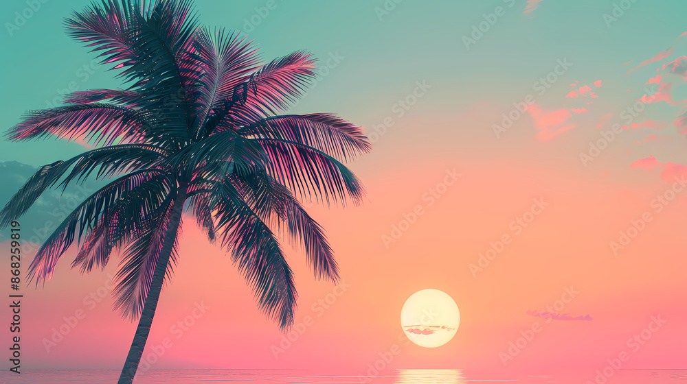 Tropical sunset with palm trees Tropical sunset with palm trees