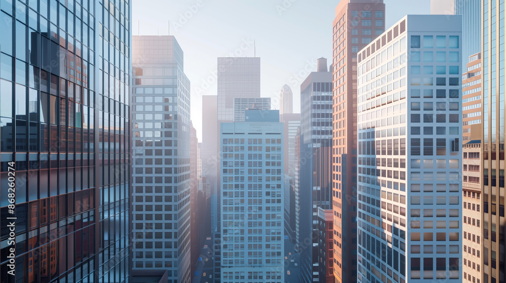 Fototapeta premium Skyscrapers in a big city financial district. Background image. Created with Generative AI technology.