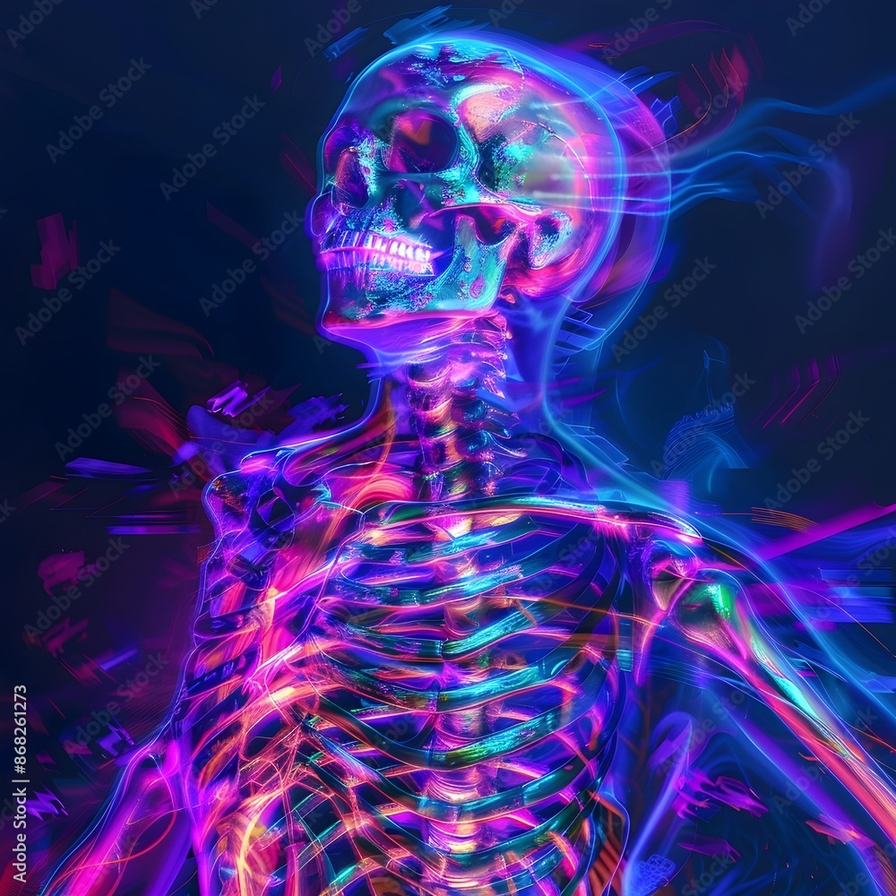Vibrant Skeletal X Ray Portrait with Pulsing Circulatory System and Dynamic Energy Flow Vibrant Skeletal X Ray Portrait with Pulsing Circulatory System and Dynamic Energy Flow