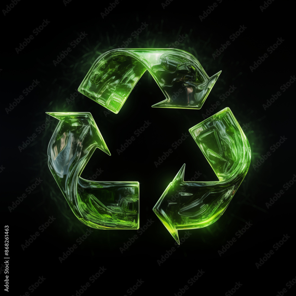 Glowing Green Recycling Symbol. Eco-Friendly Sustainability Concept