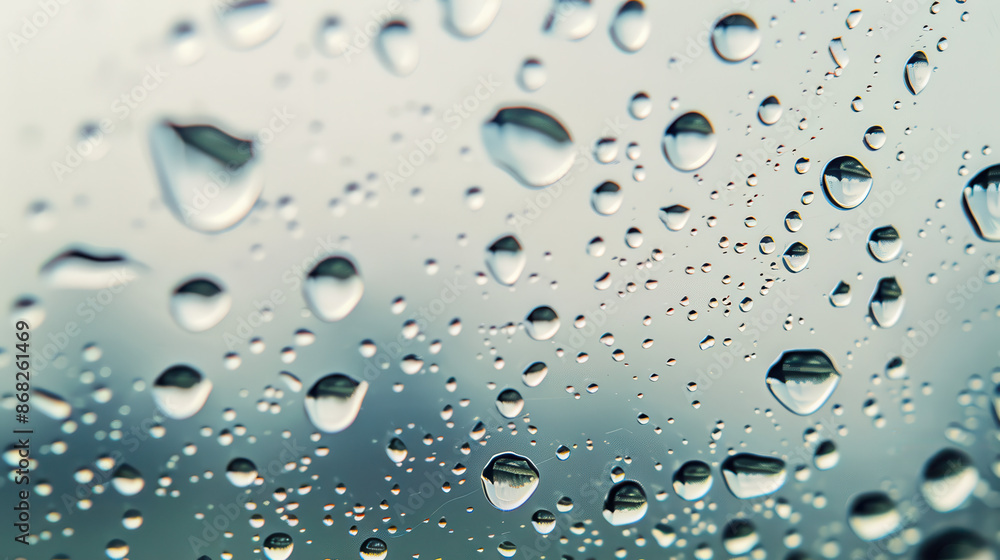 a window, with clear water droplets, reflections of an overcast sky a window, with clear water droplets, reflections of an overcast sky