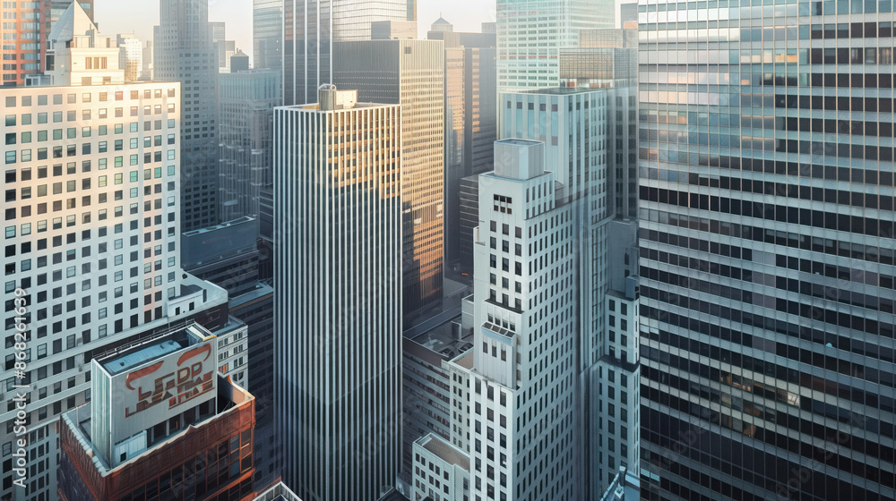 Skyscrapers in a big city financial district. Background image. Created with Generative AI technology. Skyscrapers in a big city financial district. Background image. Created with Generative AI technology.
