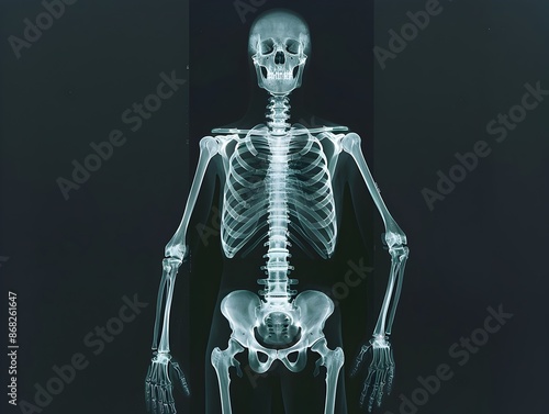 Detailed Transparent Skeletal Structure in Futuristic Medical Diagnostic Scan