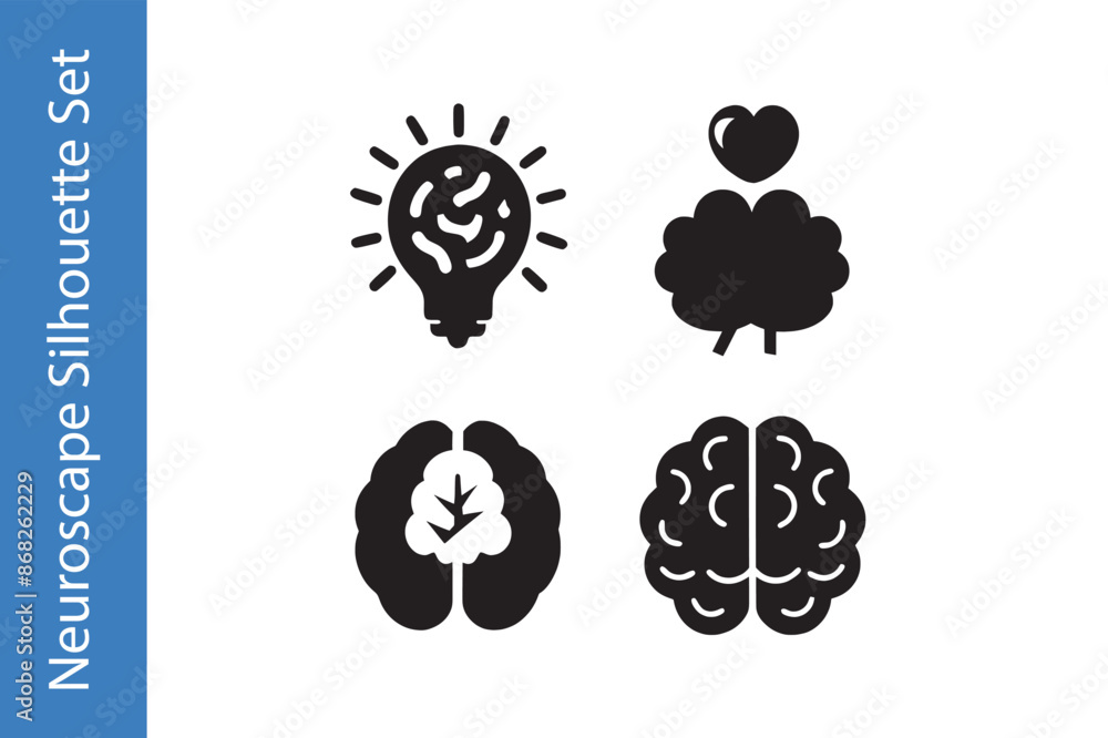 Neuroscape Silhouette Set with editable vector, Neuroscape Silhouette Set with editable vector,