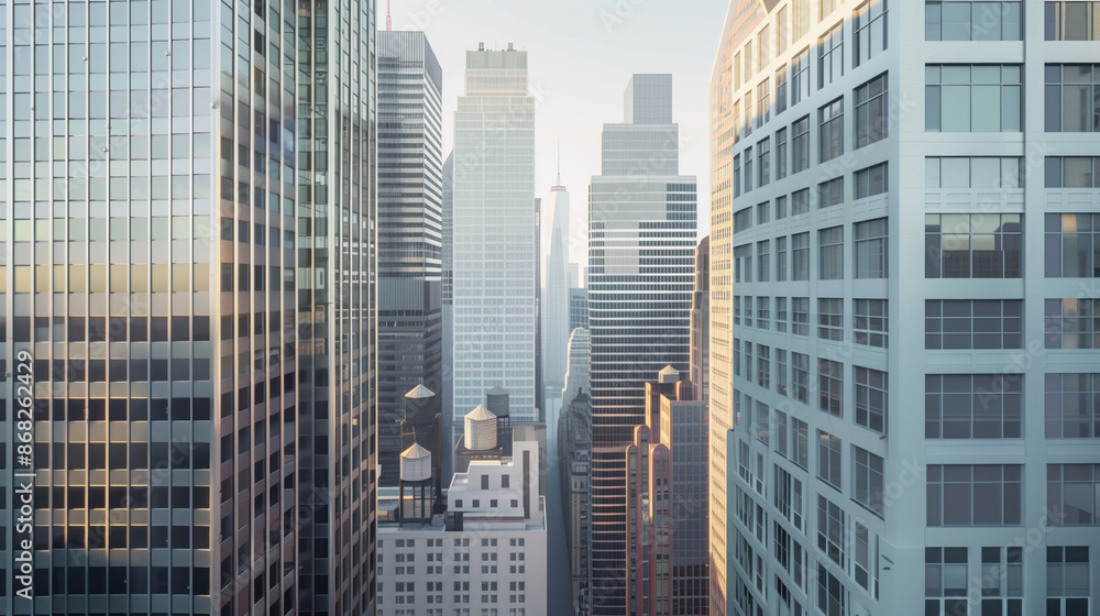 Obraz premium Skyscrapers in a big city financial district. Background image. Created with Generative AI technology.