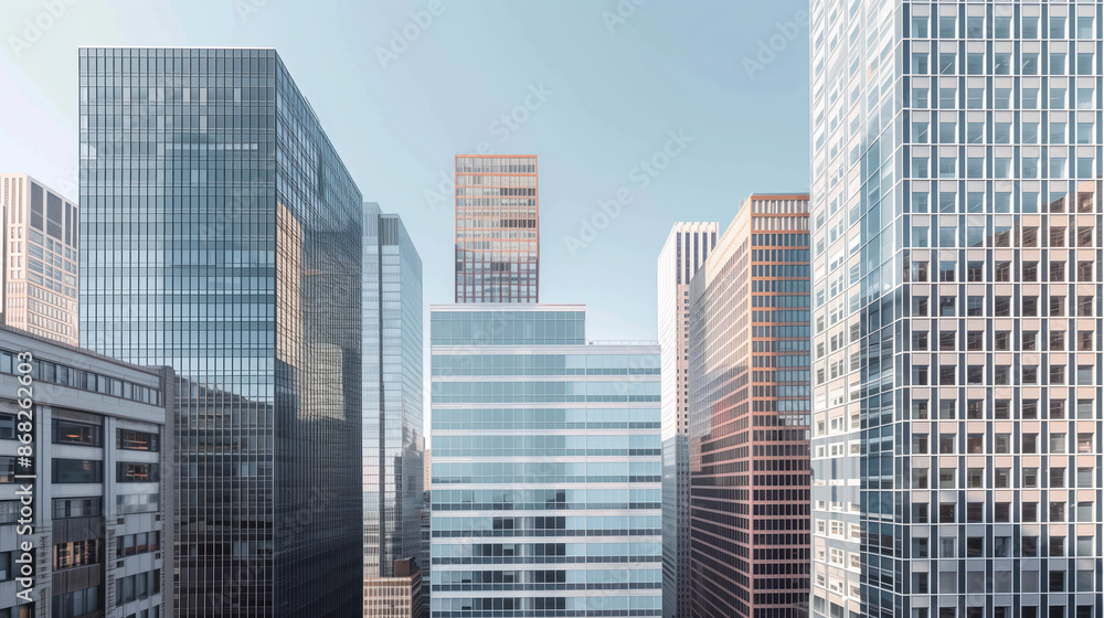 Skyscrapers in a big city financial district. Background image. Created with Generative AI technology. Skyscrapers in a big city financial district. Background image. Created with Generative AI technology.