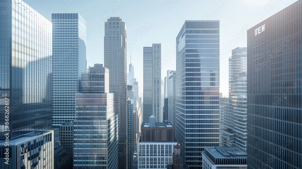 Skyscrapers in a big city financial district. Background image. Created with Generative AI technology. Skyscrapers in a big city financial district. Background image. Created with Generative AI technology.