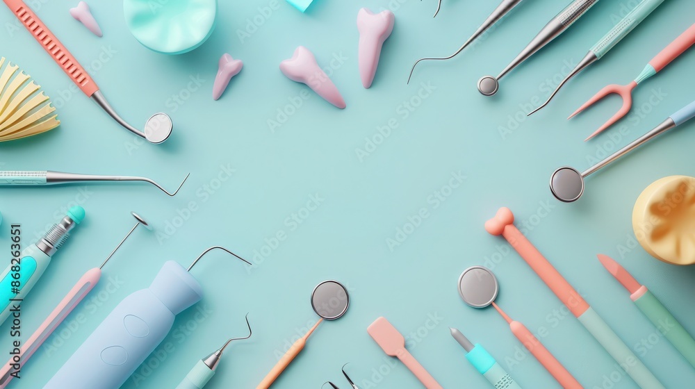 Abstract background template of dental tools and equipment Abstract background template of dental tools and equipment