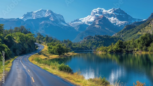 Fototapeta Naklejka Na Ścianę i Meble -  Serene Beauty of Ruta de los Siete Lagos in Argentina on a Sunny Spring Day