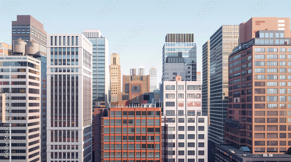 Skyscrapers in a big city financial district. Background image. Created with Generative AI technology. Skyscrapers in a big city financial district. Background image. Created with Generative AI technology.