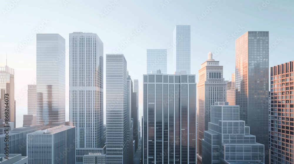 Skyscrapers in a big city financial district. Background image. Created with Generative AI technology. Skyscrapers in a big city financial district. Background image. Created with Generative AI technology.