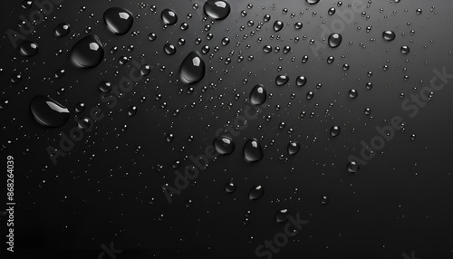 Water drops on a black background. Banner with raindrops. Top view