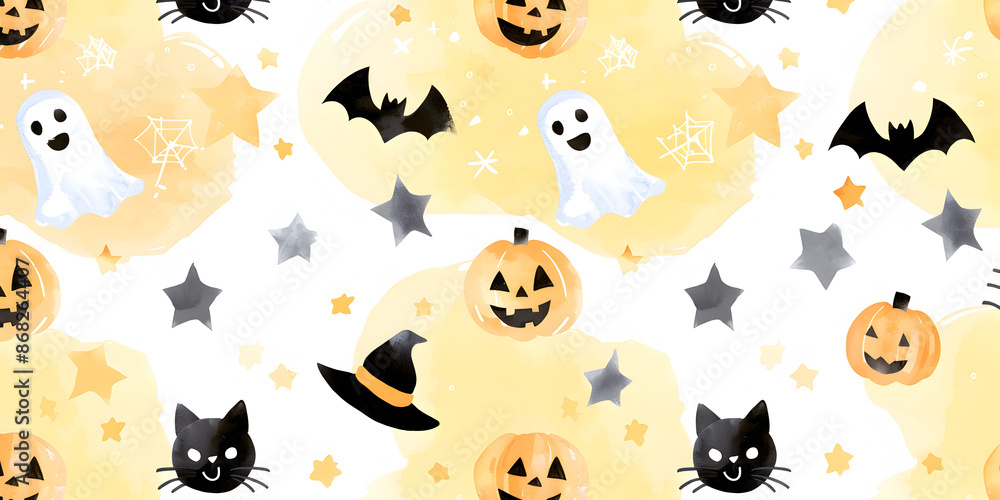 Obraz premium Hintergrund mit Kürbis, Fledermaus und Co für Halloween, made by AI