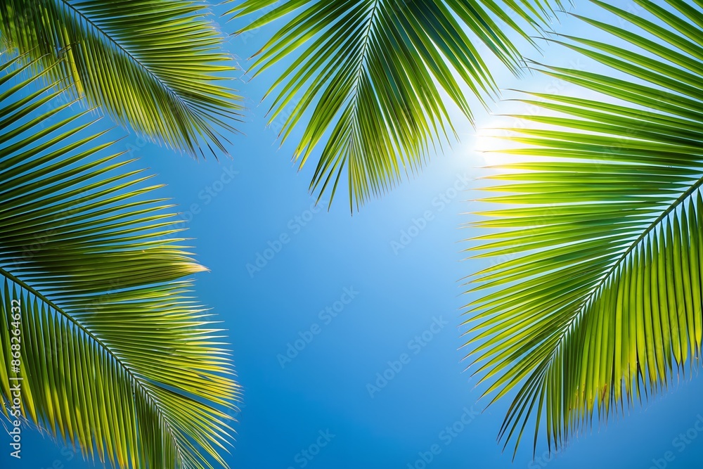 Fototapeta premium green tropical leaves on the sides of the background. the middle of the sheet is free for labels or product presentation on the background