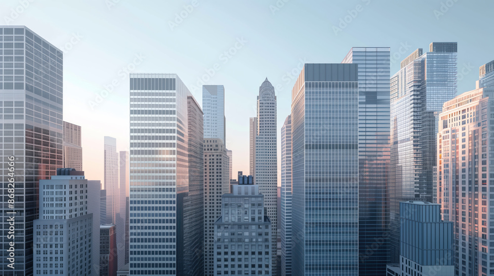 Obraz premium Skyscrapers in a big city financial district. Background image. Created with Generative AI technology.