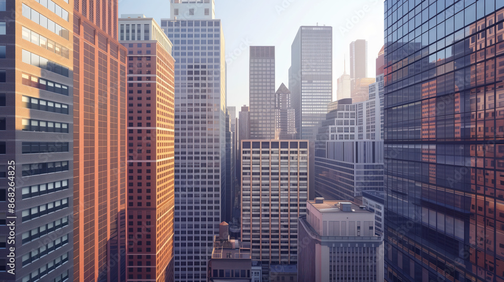 Obraz premium Skyscrapers in a big city financial district. Background image. Created with Generative AI technology.