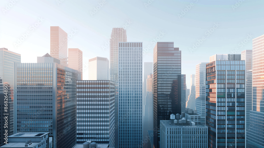 Skyscrapers in a big city financial district. Background image. Created with Generative AI technology. Skyscrapers in a big city financial district. Background image. Created with Generative AI technology.