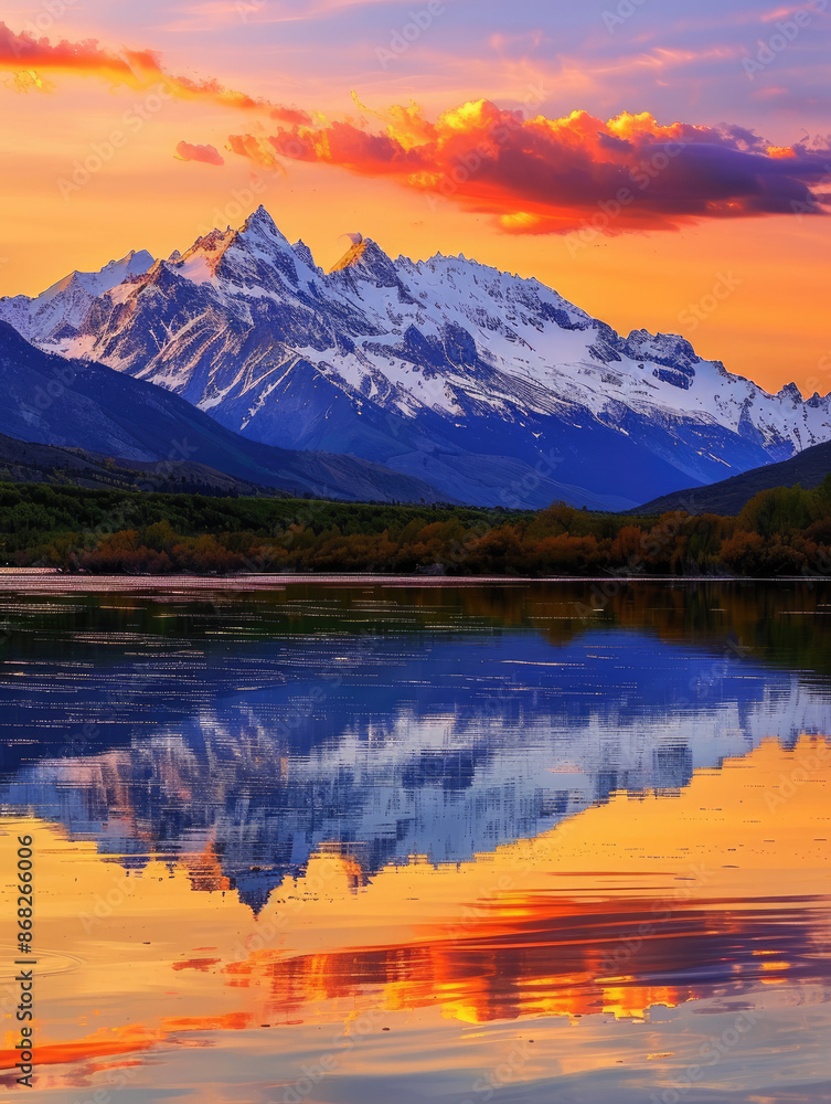 Sunset colors reflected in snowcapped peaks Sunset colors reflected in snowcapped peaks