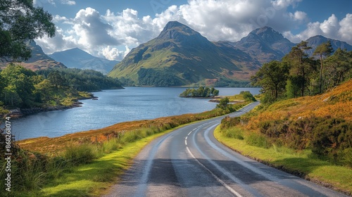 Serene Summer Drive on The North Coast 500 Scotland - Scenic Route through Rugged Highlands with Lochs, Mountains, and Cloudy Sky