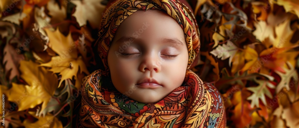 Baby Sleeping in Autumn Leaves. Baby Sleeping in Autumn Leaves.