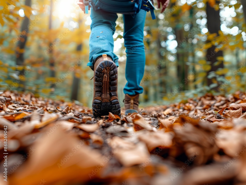 Hiking boots on a forest trail. Hiking boots on a forest trail.