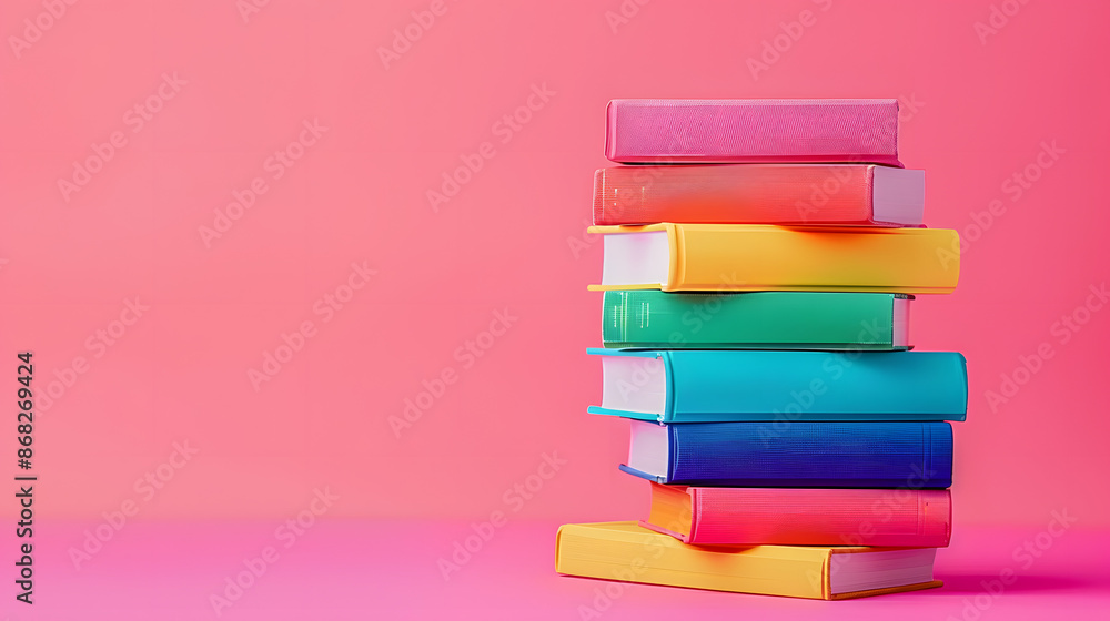 Stack of colorful books on pink background, LGBTQ concept Stack of colorful books on pink background, LGBTQ concept