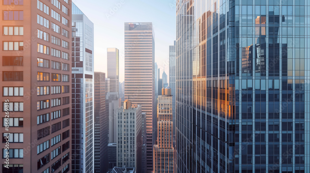Obraz premium Skyscrapers in a big city financial district. Background image. Created with Generative AI technology.