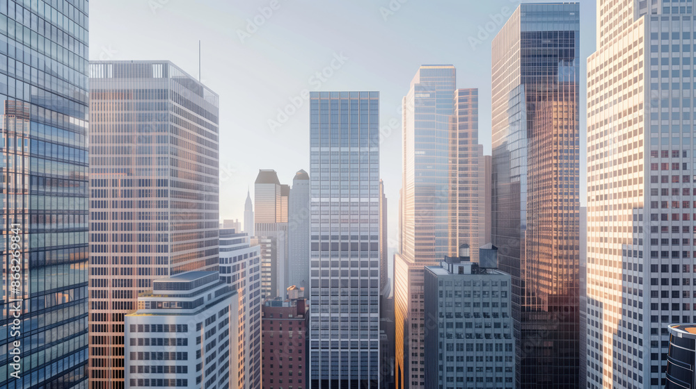 Obraz premium Skyscrapers in a big city financial district. Background image. Created with Generative AI technology.