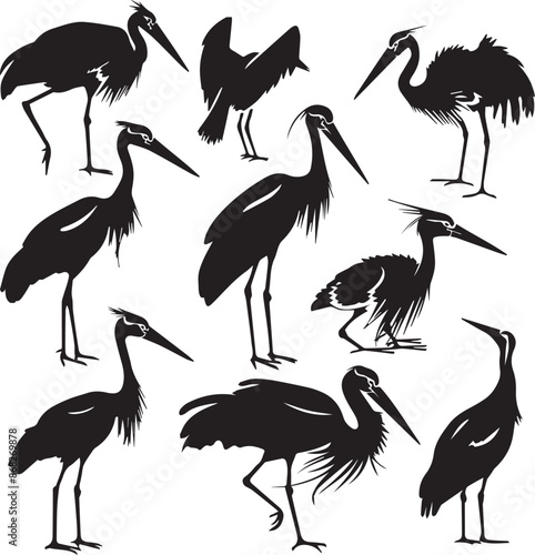 illustration of a stork Silhouette Vector 