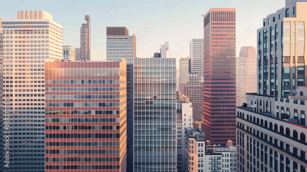Obraz premium Skyscrapers in a big city financial district. Background image. Created with Generative AI technology.