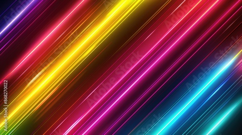 Glowing Line. Abstract Neon Light Lines Illuminating Bright Geometry Background