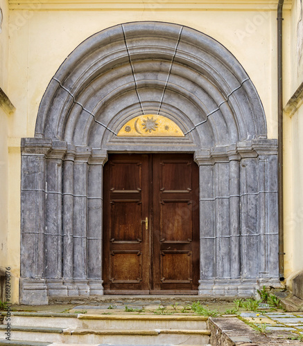 old wooden door in a church  Abbey St. Georgen  Carinthia  Austria  Europe  April 2024