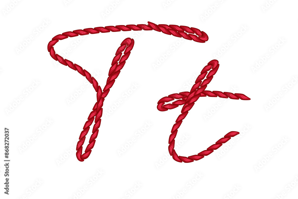 Red Rope Knitting Yarn Alphabet Letter T, PNG transparent image Red Rope Knitting Yarn Alphabet Letter T, PNG transparent image