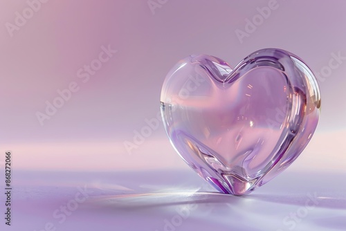 Ethereal glass heart sculpture with pastel hues and soft lighting. Perfect for Valentine's Day, love themes, or romantic decor. Acrylic aesthetic in calming shades creates a tranquil scene © Olsek