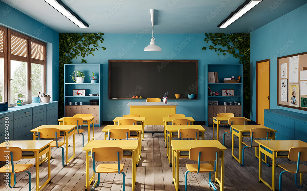Modern Classroom Interior in Light Tones background. Ai generative Modern Classroom Interior in Light Tones background. Ai generative