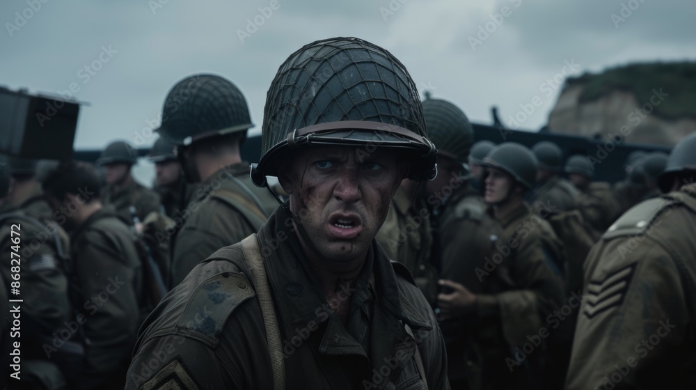 intense expression of a soldier amidst military operation intense expression of a soldier amidst military operation