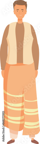 Young indian man is standing and smiling wearing traditional clothes