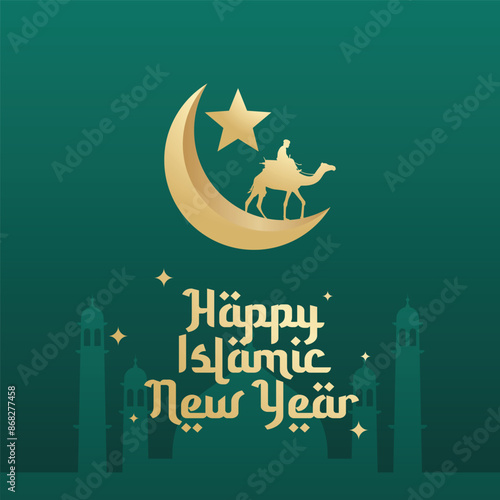 Happy Islamic New Year. Flat art design. Vector Islamic design. Good for celebration template usage. Islamic design. eps 10.