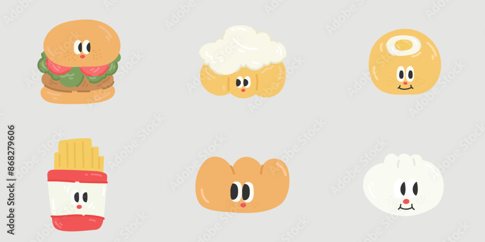 Cute cartoon food sticker illustration Cute cartoon food sticker illustration