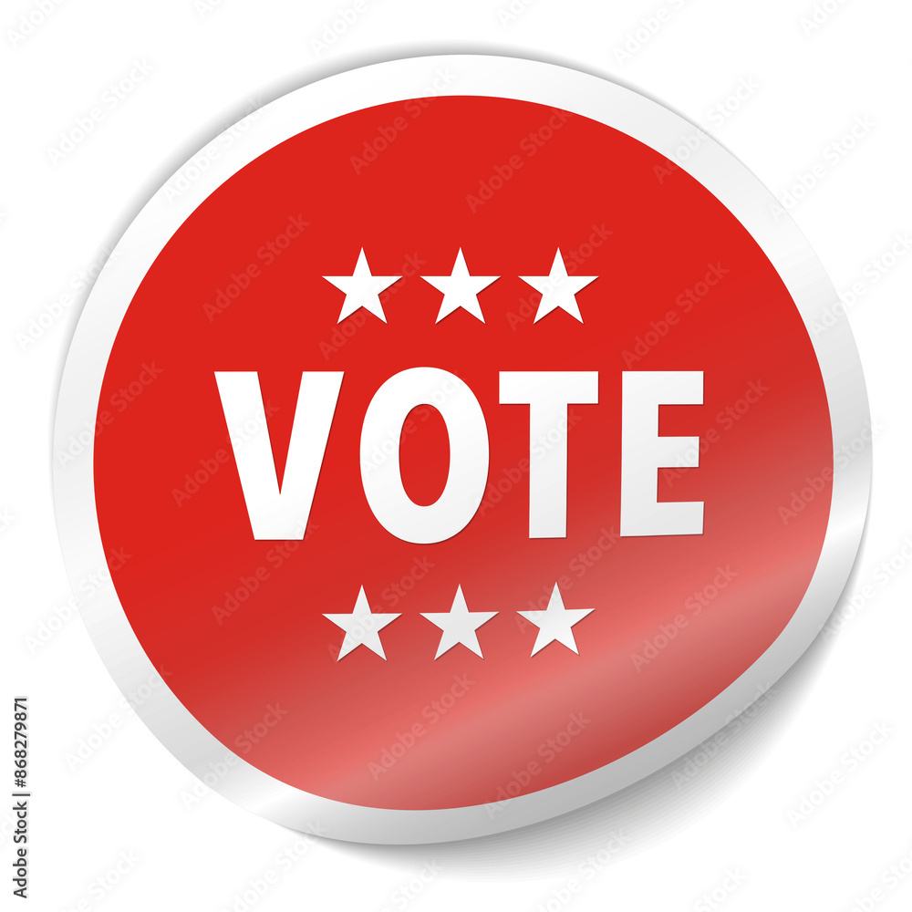 Red round VOTE sticker presidential elections Red round VOTE sticker presidential elections